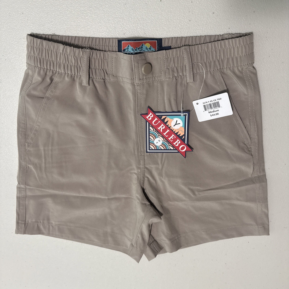 NWT Burlebo Boys M 8 Performance Shorts Khaki Quick Dry Moisture Wicking NEW
